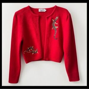 Luxurious bolero cropped Cardigan angora lambswool lizards shrug red gold VTG